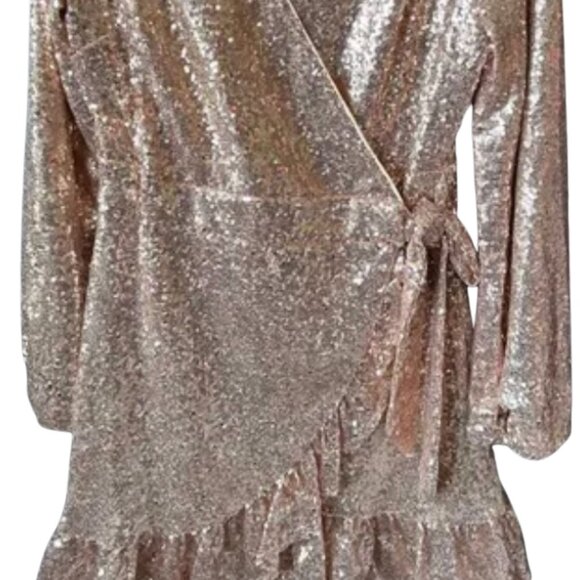 Gold Sequin Mini Wrap Dress - Picture 4 of 4